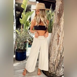 NEW Show Me Your Mumu Kick Back Wide Leg Elastic Waist Beige Pants Women’s XL